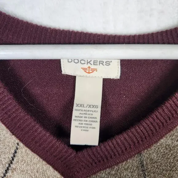 Dockers Maroon Argyle Sweater Vest Mens Size 2XL Acrylic - Picture 4 of 5